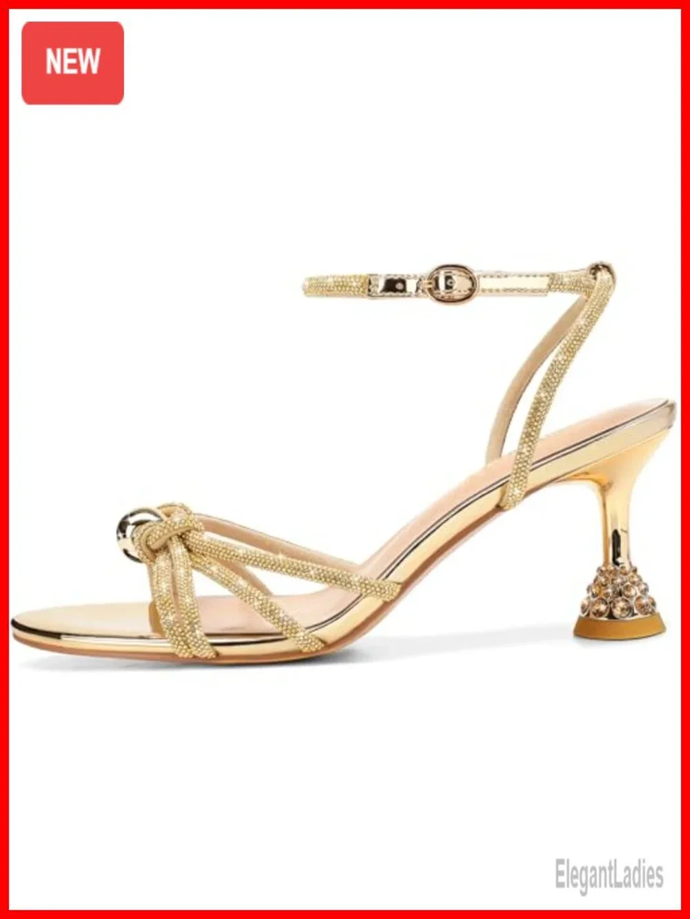Kitten Heel Rhinestone Pearl Low Heel Strappy Sandals Sparkly Round Toe Ankle